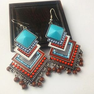 Bohemian tassel antique silver plated earrings